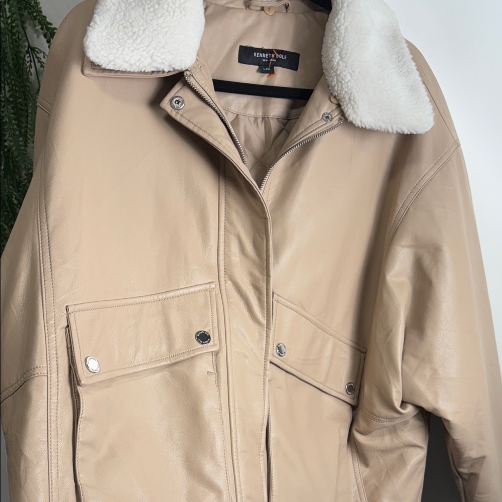 Kenneth Cole Beige faux Leather Jacket with faux Shearling Collar